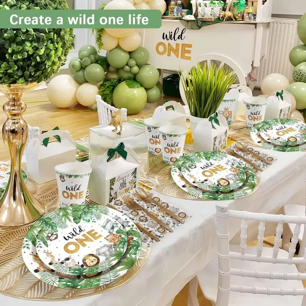 175 Pc Wild One Birthday Party Supplies Set 25 Guests Safari Jungle Tableware